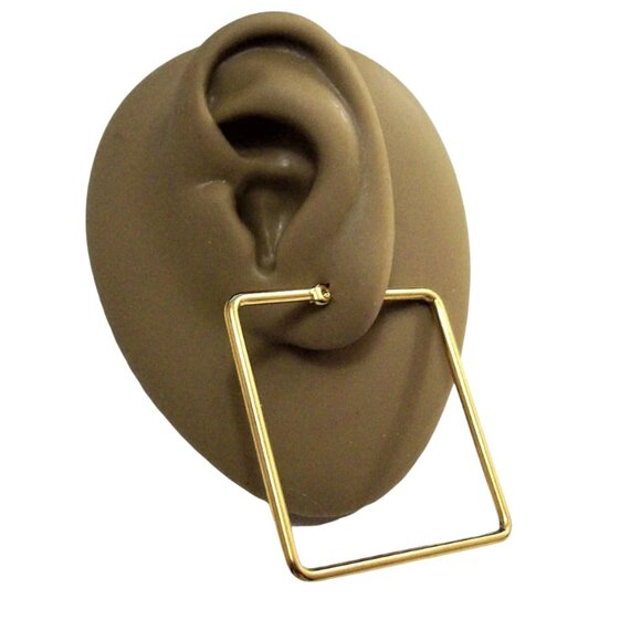 1 1/2 Inch 38mm Hoop Gold Tone Pierced Post Earrings - Picture 3 of 5